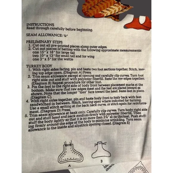 Thanksgiving Turkey Sewing Fabric Panel For Soft Toy Pillow Cut & Sew DIY Kit - Picture 3 of 9